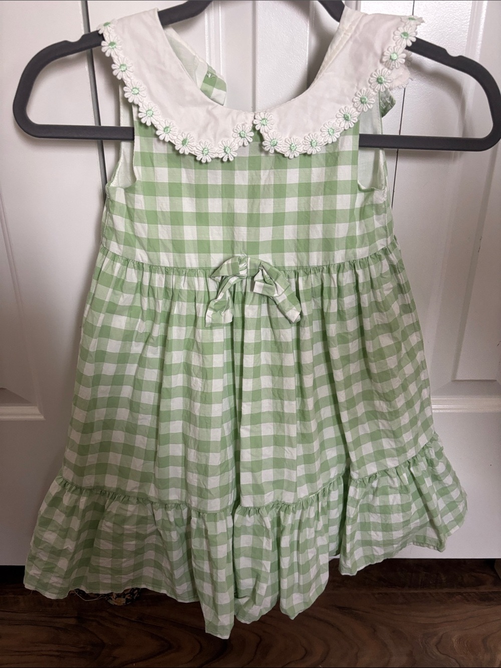 Cynthia Rowley Light Green and White Gingham Dress with Daisy Trim